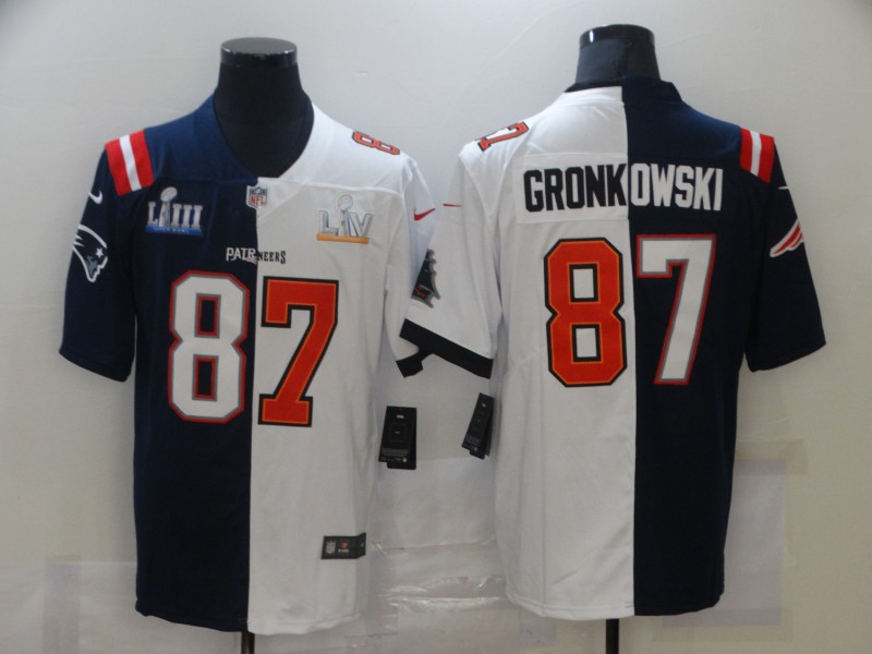 Men New England Patriots 87 Gronkowski Blue white Super Bowl LV Nike NFL Jerseys